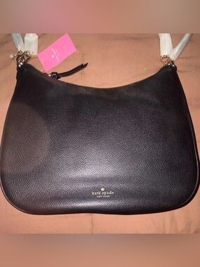 kate spade Black Pebbled Leather Hobo Shoulder Bag with Gold Logo